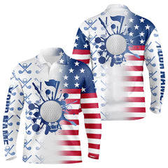 Maxcorners Red, White and Blue American Flag Mens Golf polo shirts Custom patriotic Golf Outfit For MensMT0306