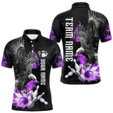 Maxcorners Custom Purple Flame Black Eagle Bowling Polo, Quarter Zip Shirt For Men, Team Bowling Clothes LM2707