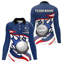 Maxcorners Red, White and Blue Flame golf ball Mens Golf polo shirts Custom patriotic Golf Outfit For MensMT0306