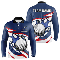 Maxcorners Red, White and Blue Flame golf ball Mens Golf polo shirts Custom patriotic Golf Outfit For MensMT0306