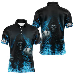 Maxcorners Blue Flame Skull reaper Mens Golf polo shirts custom golf top for men, best golf gifts LM0803