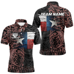 Maxcorners Texas Flag tribal pattern Bowling Polo, 1/4 Zip shirts for men Custom patriotic Team bowling jersey TU2908