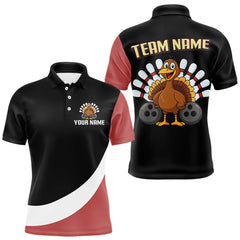 Maxcorners Retro Black and Red Turkey Bowling Polo, Quarter Zip Shirt For Men, Thanksgiving Bowling Team Jersey LM0803