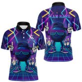 Maxcorners Purple neon stage funny Bowling polo, quarter zip shirts for Men Custom funny bowling team shirts LM2007