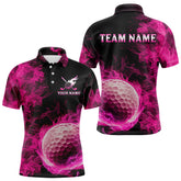 Maxcorners Black and Pink Flame Golf Ball Mens Golf polo shirts custom name golf outfit for men golf clothes