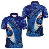 Maxcorners Custom Blue Shark Bowling Polo, Quarter Zip Shirts For Men, Shark Bowling League Shirts LM1008