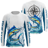 Maxcorners Blue and White Marlin fishing compass Custom name sun protection Marlin fishing tournament shirts LM0409