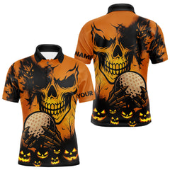 Maxcorners Custom Skull Golf Polo Shirts For Men Halloween Golf Outfits, personalized golf gifts LM1109