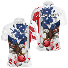Maxcorners Red, White and Blue American Flag Eagle Bowling Shirts For Men Custom Patriotic Bowling Team Jerseys LM1109