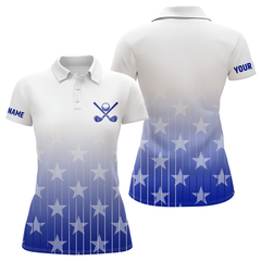 Maxcorners Personalized blue stars pattern white golf polos shirts for men custom gifts for the golfer