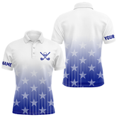 Maxcorners Personalized blue stars pattern white golf polos shirts for men custom gifts for the golfer