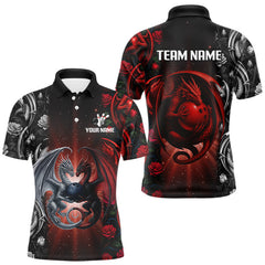 Maxcorners Red Dragon Roses Pattern Custom Bowling Polo, Quarter Zip shirts For Men, Dragon Bowling League Shirt TU0909
