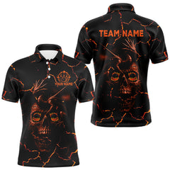 Maxcorners Black And Orange Skull Dragon Bowling Polo, 1/4 Zip Shirt For Men Custom Bowling Team League Jersey LM1109