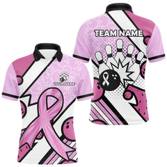 Maxcorners Personalized Pink Ribbons Camo Bowling Shirts For Men, Custom breast cancer bowling Team shirts LM2408