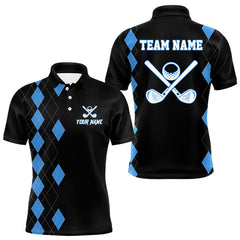 Maxcorners Black and Blue argyle polo shirts personalized golf shirts for men, team golf outfit TU0501