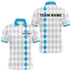 Maxcorners Custom Blue and White argyle pattern Golf Polo Shirts For Men, personalized team mens golf outfit LM0412