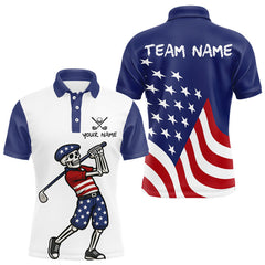 Maxcorners Red, White and Blue American Flag Skull Golf polo shirts for men custom patriotic golf top for men MT1110