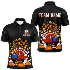 Maxcorners Funny Turkey Bowling Shirts For Men, Autumn Leaf Thanksgiving Bowling Tournament Shirts MT2009