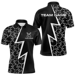 Maxcorners Black & White Lightning Camo Bowling Polo, Quarter Zip Shirt For Men Custom Team Bowling Jersey TU1410