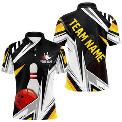 Maxcorners Black, White and Gold Men's bowling Polo, Quarter Zip shirts Custom Team bowling league jerseys