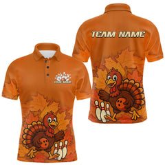 Maxcorners Orange Autumn pattern Custom Turkey Bowling Shirts For Men, Thanksgiving Bowling Team Jerseys LM1809