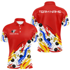 Maxcorners Red Bowling pattern Bowling Team Polo, Quarter Zip Shirt For Men Custom Mens Bowling Jersey LM0910