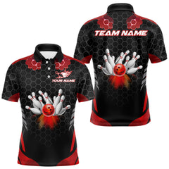 Maxcorners Black and Red Hexagon pattern Bowling Shirts For Men custom bowling team jersey with name LM0611