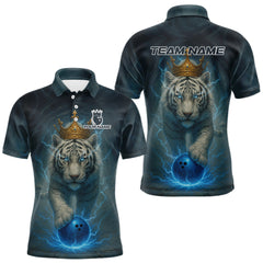 Maxcorners Blue Lightning Thunder Crown White Tiger Bowling Shirts For Men Custom Team Tiger Bowling Jerseys LM1610