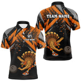 Maxcorners Custom Funny Turkey Bowling Jersey Black and Orange Thanksgiving Bowling Team Men Polo, 1/4 Zip Shirt MT1309