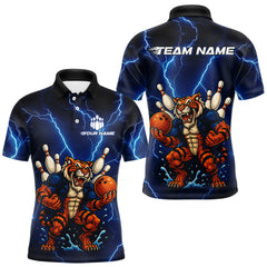 Maxcorners Personalized Tiger Bowling Team Shirts For Men, Blue Lightning Thunder Tiger Bowling Jerseys LM1411