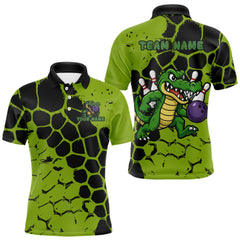 Maxcorners Black and Green Funny Alligator Bowling shirts for Men, Alligator Bowling Team Jersey LM2509