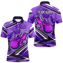 Maxcorners Purple Camo Flame Bowling Shirts For Men Custom Bowling Team Jerseys LM2509