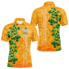 Maxcorners Orange pattern Green clovers St Patrick's Day Mens Golf Polo shirts Custom best golf gifts for men