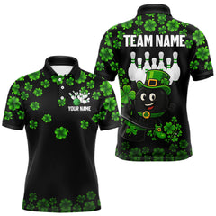 Maxcorners Black and Green Shamrock Funny Bowling Shirts For Men Custom St Patrick's Day Bowling Team Jersey LM2711