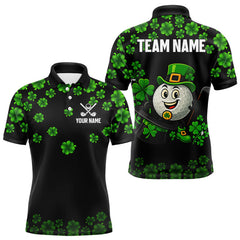 Maxcorners Black and Green Shamrock Funny Golf Polo Shirt For Men Custom St Patrick's Day mens golf outfit LM2711