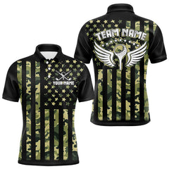 Maxcorners Black and Green Camo American Flag Golf Polo Shirts For Men Custom patriotic men's golf clothing