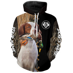 Maxcorners American Brittany Hunting Dog Custom Name Hoodie Shirt for Hunter | Duck