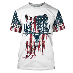 Maxcorners Bow Hunting Archery Deer Skull American flag custom Name Shirts - Patriotic Deer Bowhunting gifts LM2608