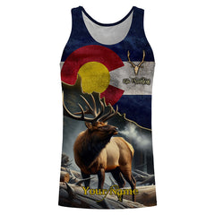 Maxcorners Elk Hunting Colorado Flag Custom Name Shirt 3D All Over Printed Clothes