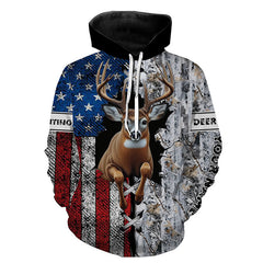 Maxcorners Deer Hunting American Flag Snow Winter Camo Custom Name Shirt 3D All Over Printed Clothes