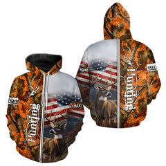 Maxcorners Custom Camouflage Deer Hunting With US Flag For Men, Hoodie Hunting Shirt