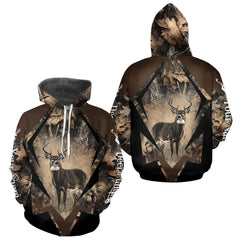 Maxcorners Whitetail Deer Hunting 3D All Over Printed Hoodie, Long Sleeve Hunting Shirt For Men
