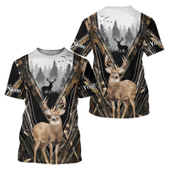 Maxcorners Whitetail Deer Hunting Custom Name Camo Shirt, Deer Hunting Apparel, Hunting Hoodie For Men LM1112