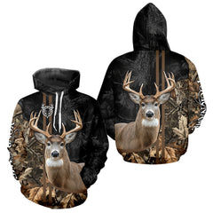 Maxcorners Personalized Deer Hunting Black Brown Camo Shirts, Whitetail Deer Hunting Gift MT1511