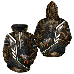 Maxcorners Waterfowl Hunting Shirt Camo Personalized with Black Lab Dog and Grim Reaper, Hunting Gifts LM2509