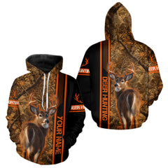 Maxcorners Whitetail Deer Hunting Season Shirt 3D Custom Hoodie Hunting Gift Orange Camouflage Deer Shirts