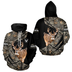Maxcorners Whitetail Deer Hunting Shirt Camouflage Hoodie 3D Custom Name, Hunting Gift LM1112