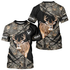Maxcorners Whitetail Deer Hunting Shirt Camouflage Hoodie 3D Custom Name, Hunting Gift LM1112