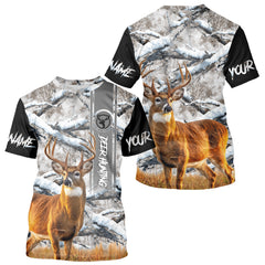 Maxcorners Winter Whitetail Deer Camo Hunting Hoodie 3D All Over Printed Long Sleeves Hunting Shirt For Men LM1812
