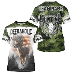 Maxcorners Green Camouflage Deer Hunting Shirts with American Flag – Custom Name, Gift for Hunters LM2608